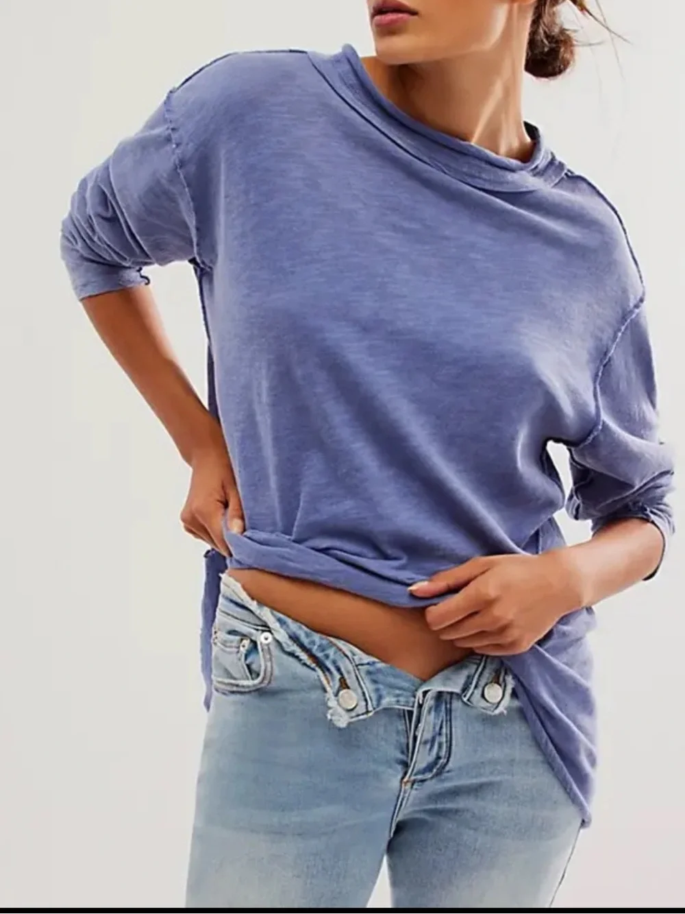 Free People We The Free Women's Prep Peri Long Sleeve Regan Tee Sz large